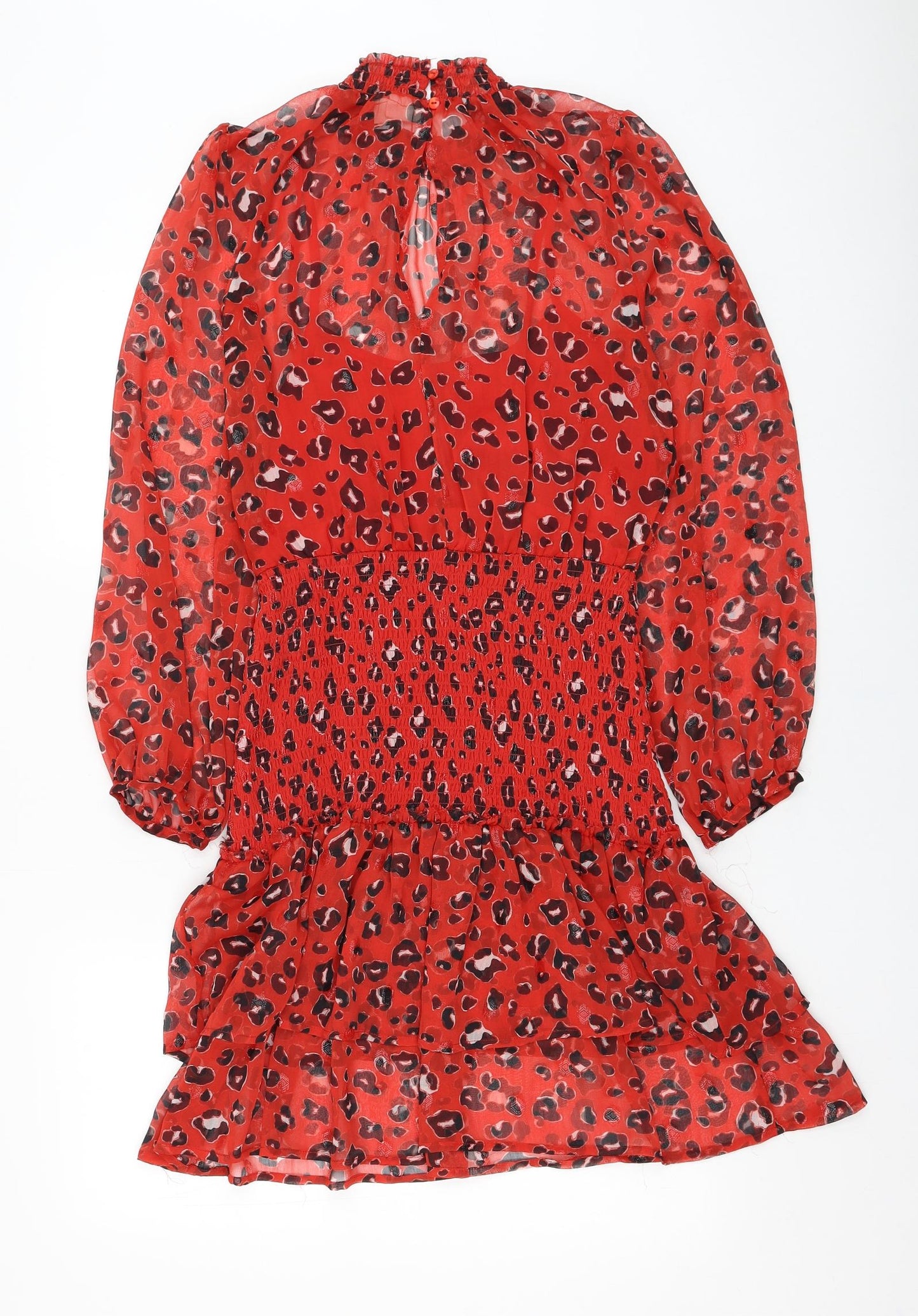 River Island Womens Red Animal Print Polyester Shirt Dress  Size 12  Mock Neck Pullover