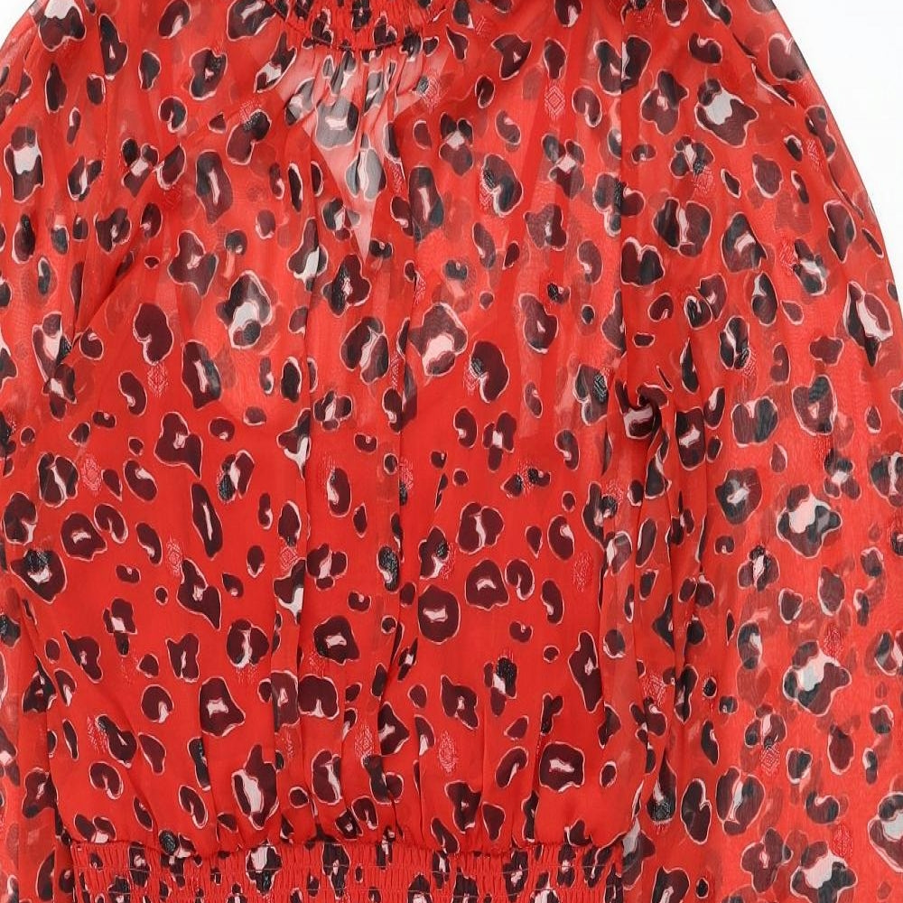 River Island Womens Red Animal Print Polyester Shirt Dress  Size 12  Mock Neck Pullover