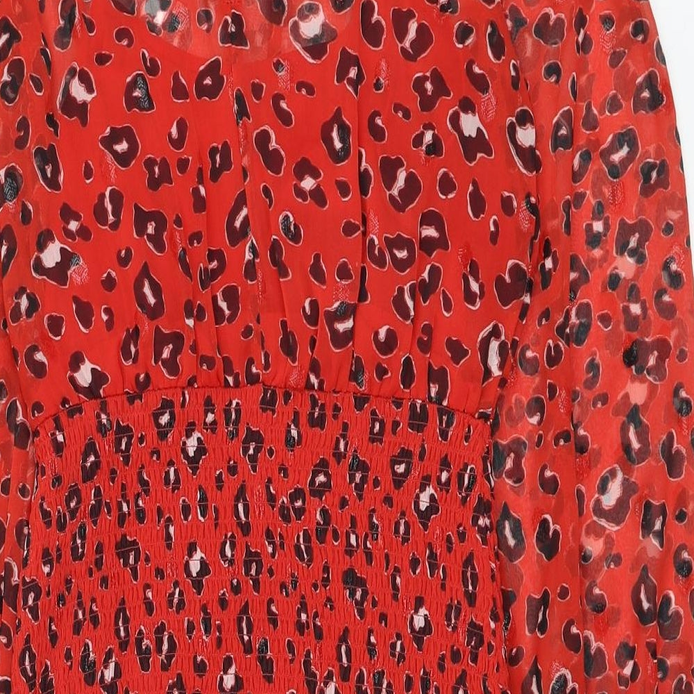River Island Womens Red Animal Print Polyester Shirt Dress  Size 12  Mock Neck Pullover