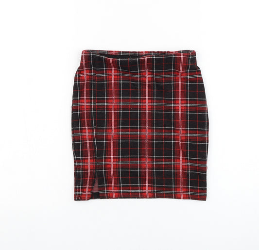 Front view of New Look girls’ red check polyester straight & pencil, size 9, years regular pull on