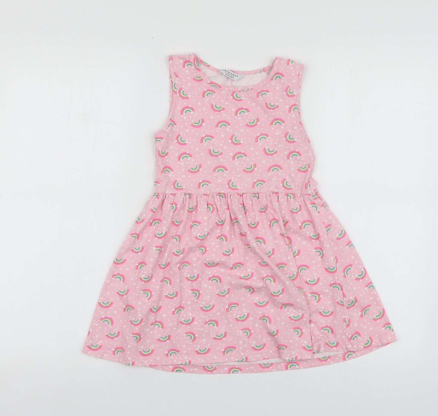 Primark Girls Pink Geometric Cotton Skater Dress  Size 7-8 Years  Round Neck