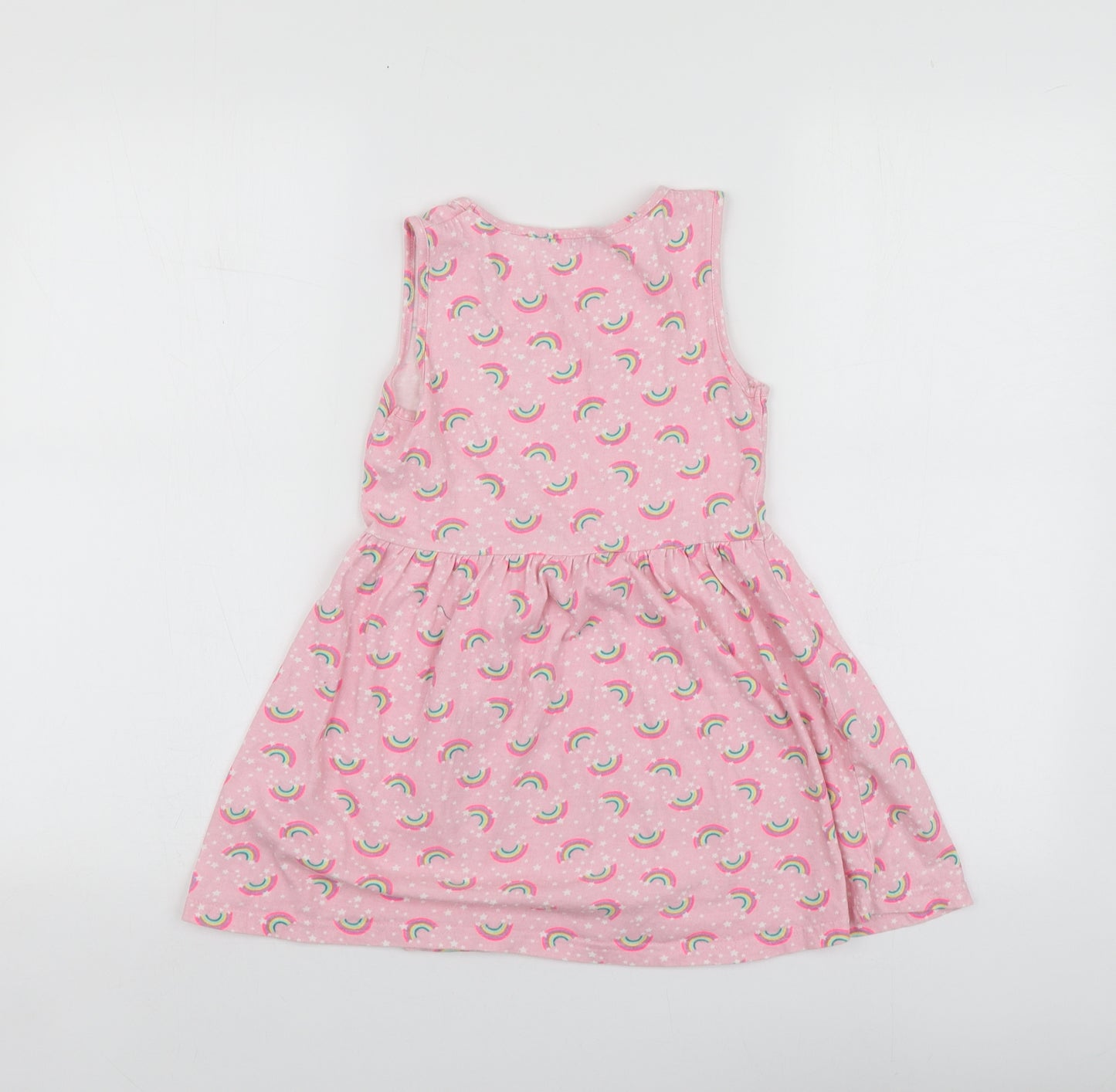Primark Girls Pink Geometric Cotton Skater Dress  Size 7-8 Years  Round Neck