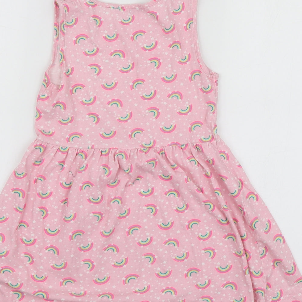 Primark Girls Pink Geometric Cotton Skater Dress  Size 7-8 Years  Round Neck