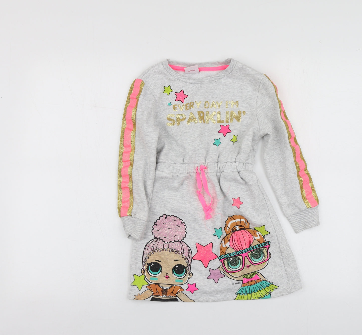 LoL Girls Grey Geometric Cotton Shirt Dress  Size 6 Years  Round Neck