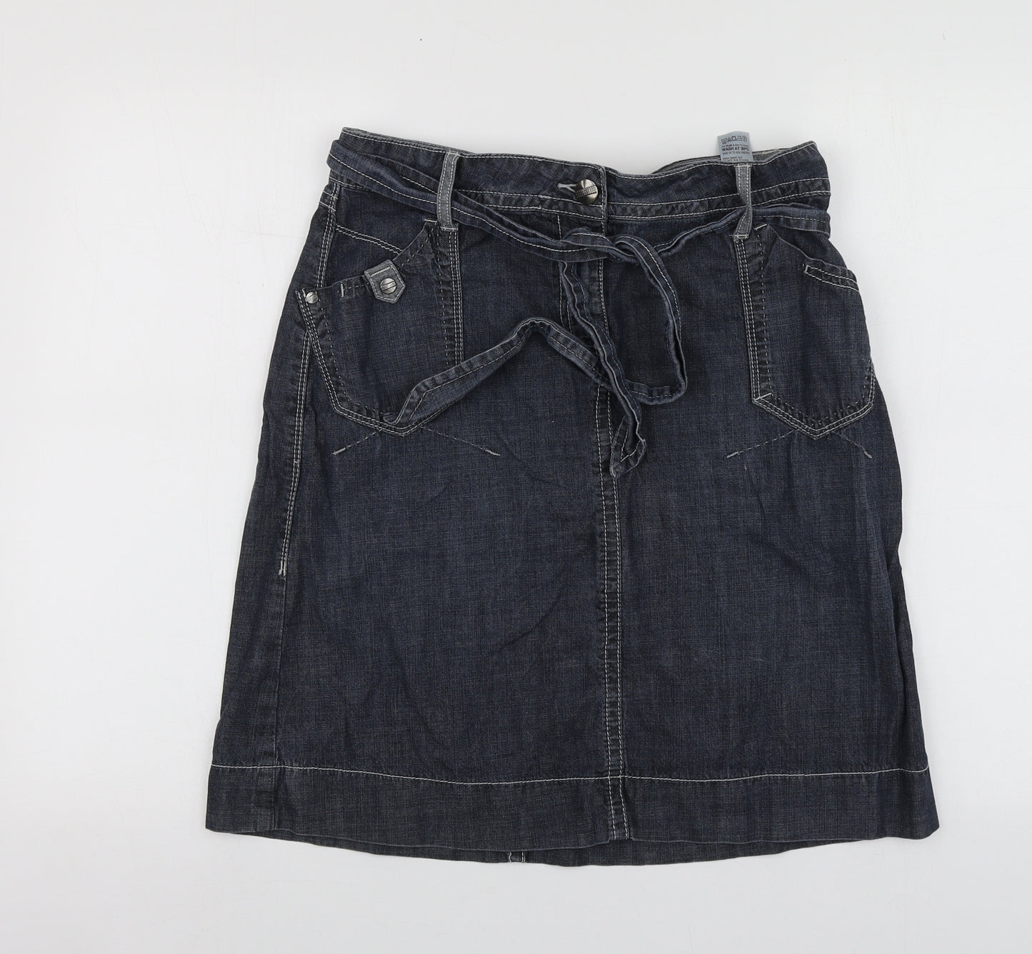 M&S Womens Blue  Cotton A-Line Skirt Size 12