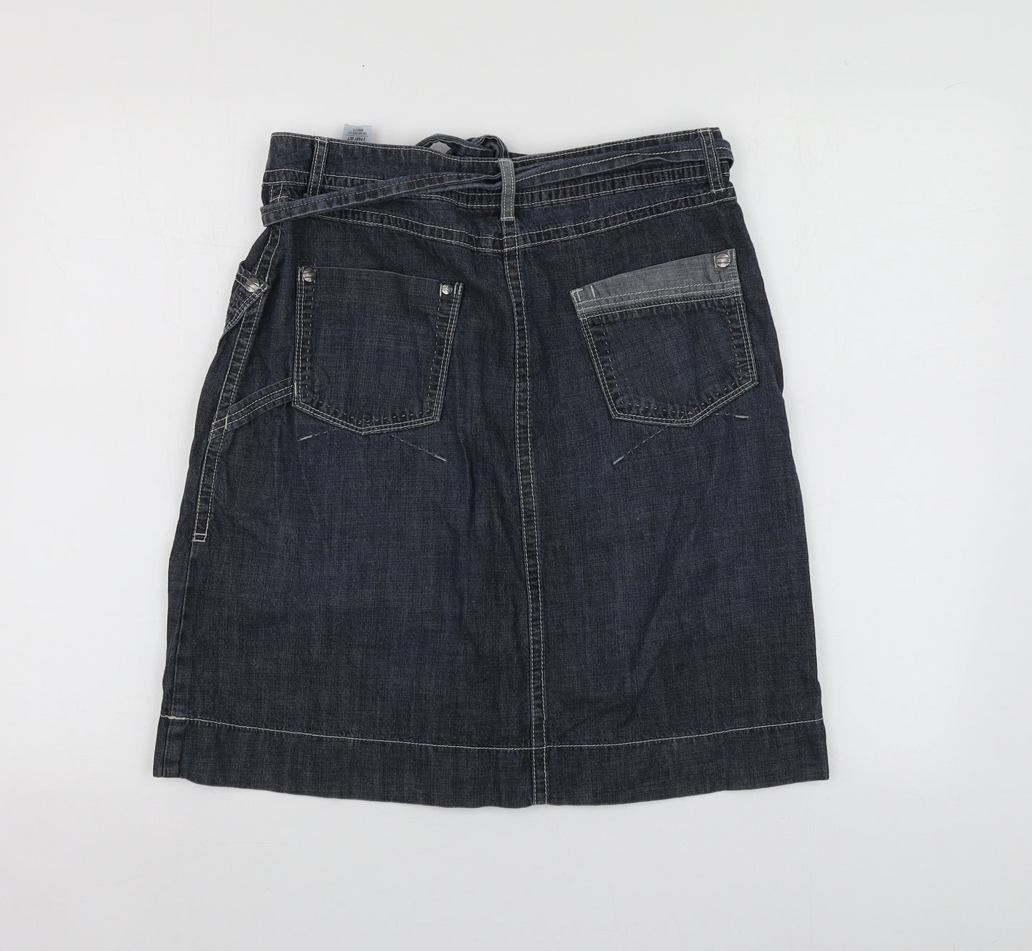 M&S Womens Blue  Cotton A-Line Skirt Size 12