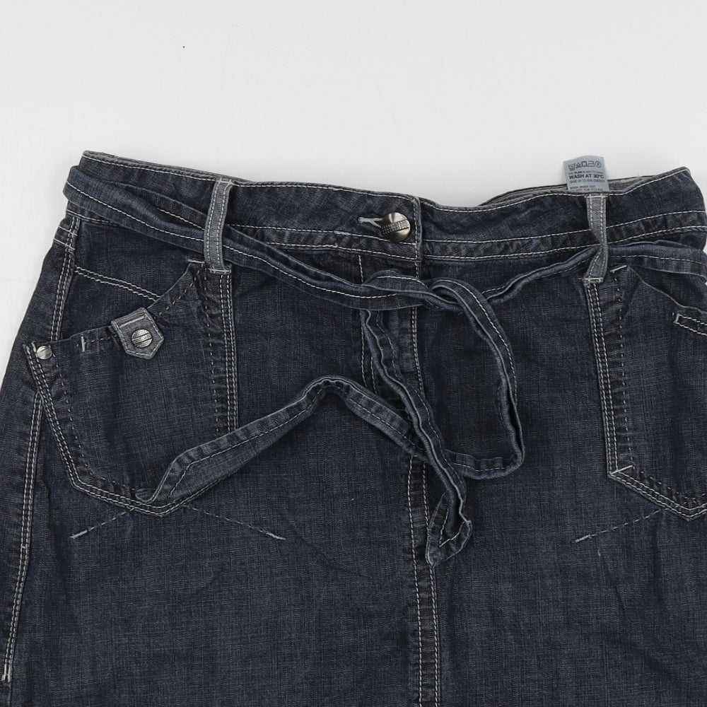M&S Womens Blue  Cotton A-Line Skirt Size 12