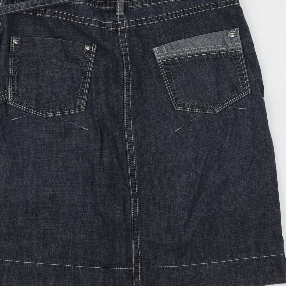 M&S Womens Blue  Cotton A-Line Skirt Size 12