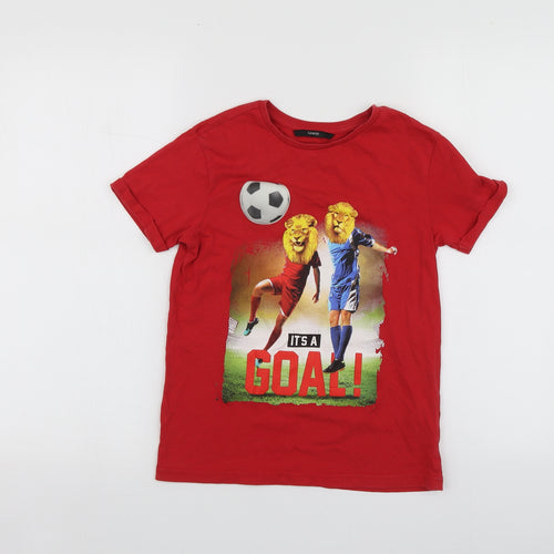 George Boys Red Geometric Cotton Basic T-Shirt Size 8-9 Years Round Neck