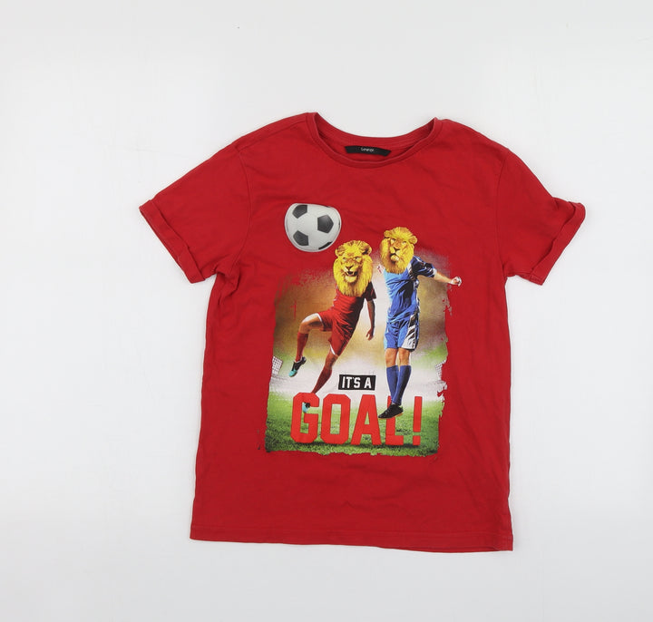 George Boys Red Geometric Cotton Basic T-Shirt Size 8-9 Years Round Neck