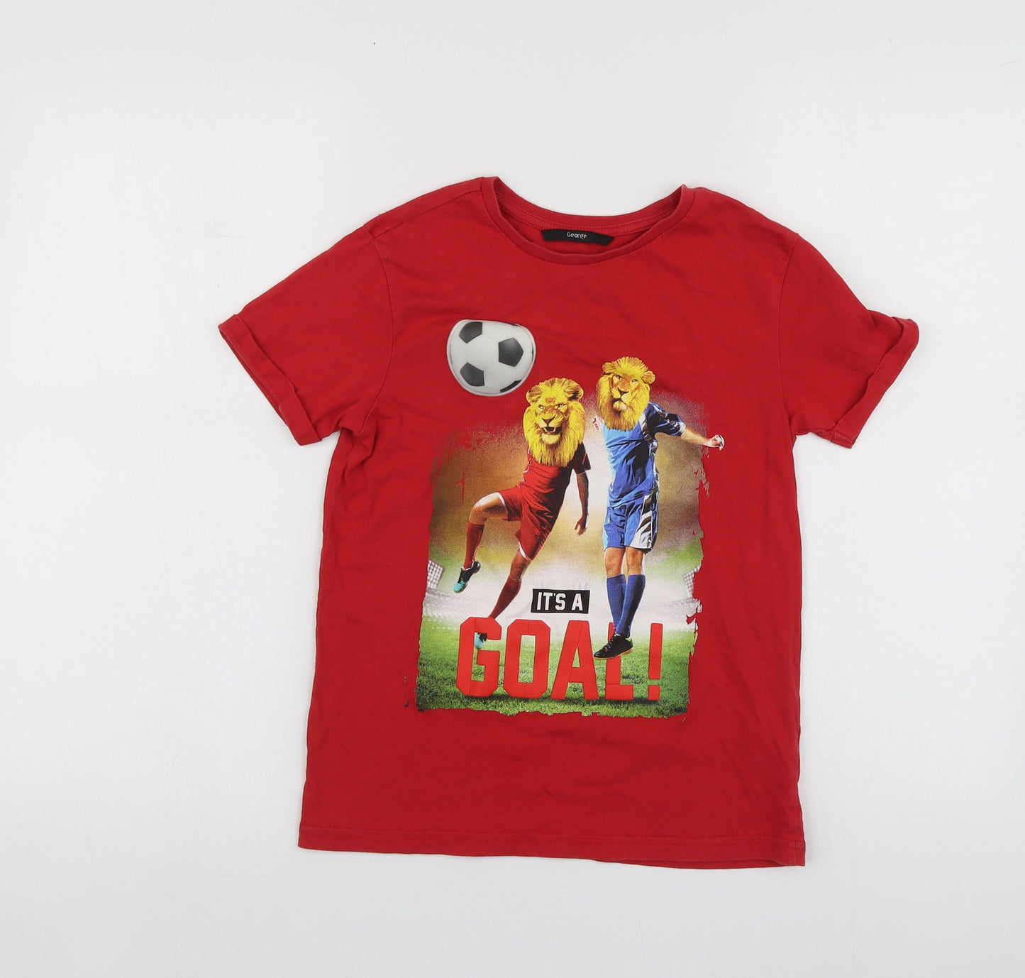 George Boys Red Geometric Cotton Basic T-Shirt Size 8-9 Years Round Neck