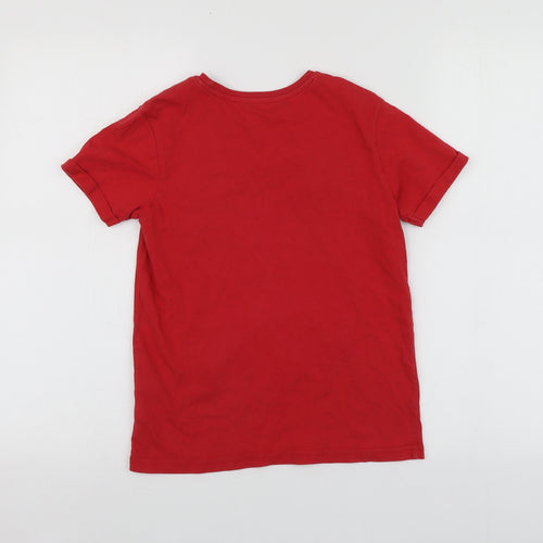 George Boys Red Geometric Cotton Basic T-Shirt Size 8-9 Years Round Neck