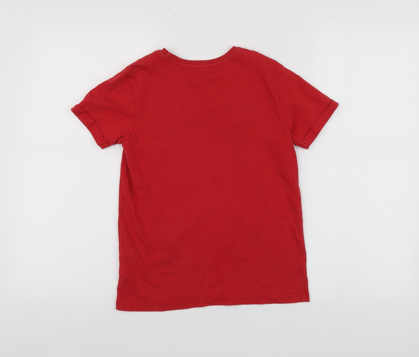 George Boys Red Geometric Cotton Basic T-Shirt Size 8-9 Years Round Neck