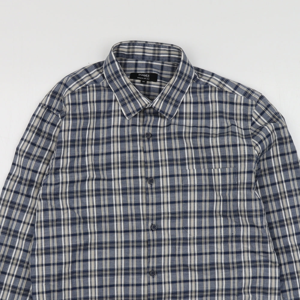 Dunnes Stores Mens Grey Plaid Cotton  Button-Up Size M Collared