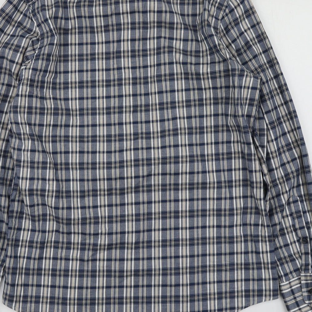 Dunnes Stores Mens Grey Plaid Cotton  Button-Up Size M Collared