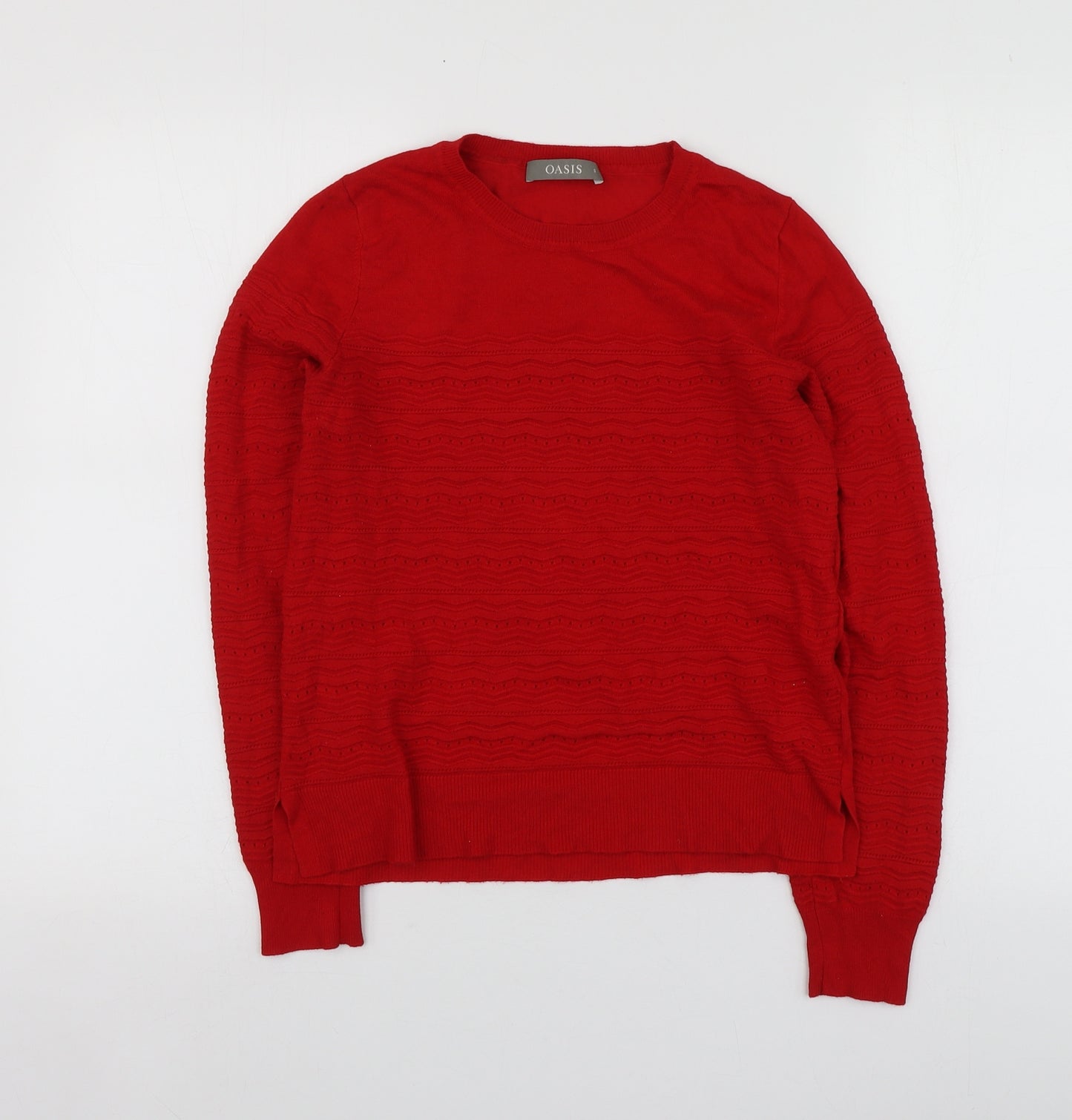 Oasis Womens Red Round Neck  Viscose Pullover Jumper Size S