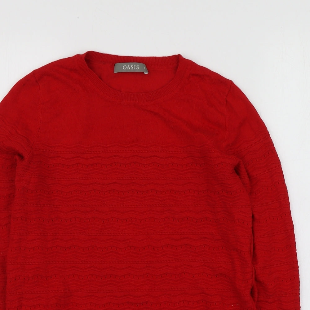 Oasis Womens Red Round Neck  Viscose Pullover Jumper Size S