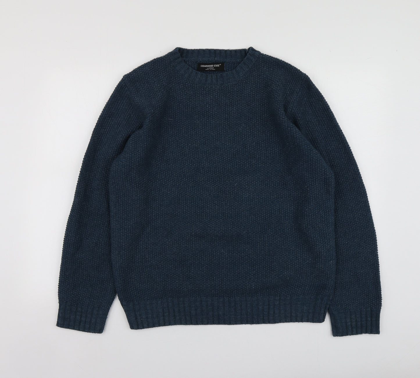 Ceader wood state  Mens Blue Round Neck  Acrylic Pullover Jumper Size L
