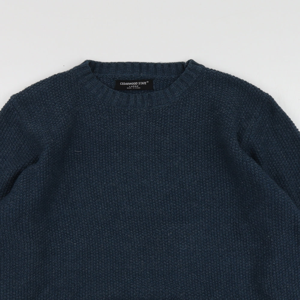 Ceader wood state  Mens Blue Round Neck  Acrylic Pullover Jumper Size L