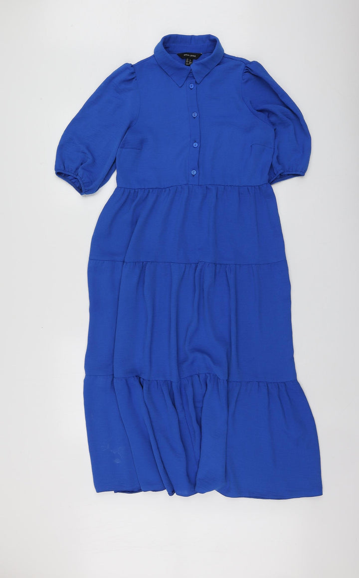 New Look Womens Blue  Polyester Skater Dress  Size 6  Collared
