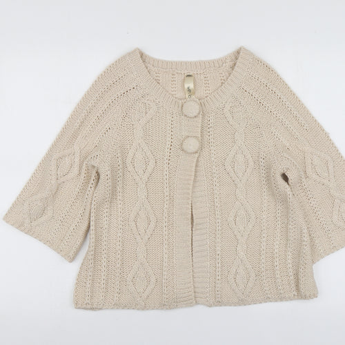 Evie Womens Beige Round Neck  Acrylic Cardigan Jumper Size 12