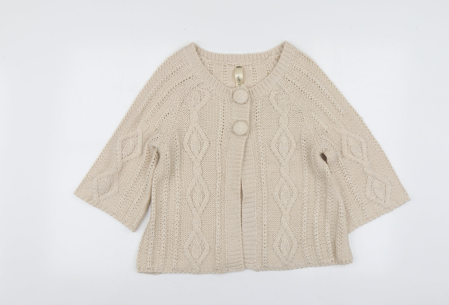 Evie Womens Beige Round Neck  Acrylic Cardigan Jumper Size 12