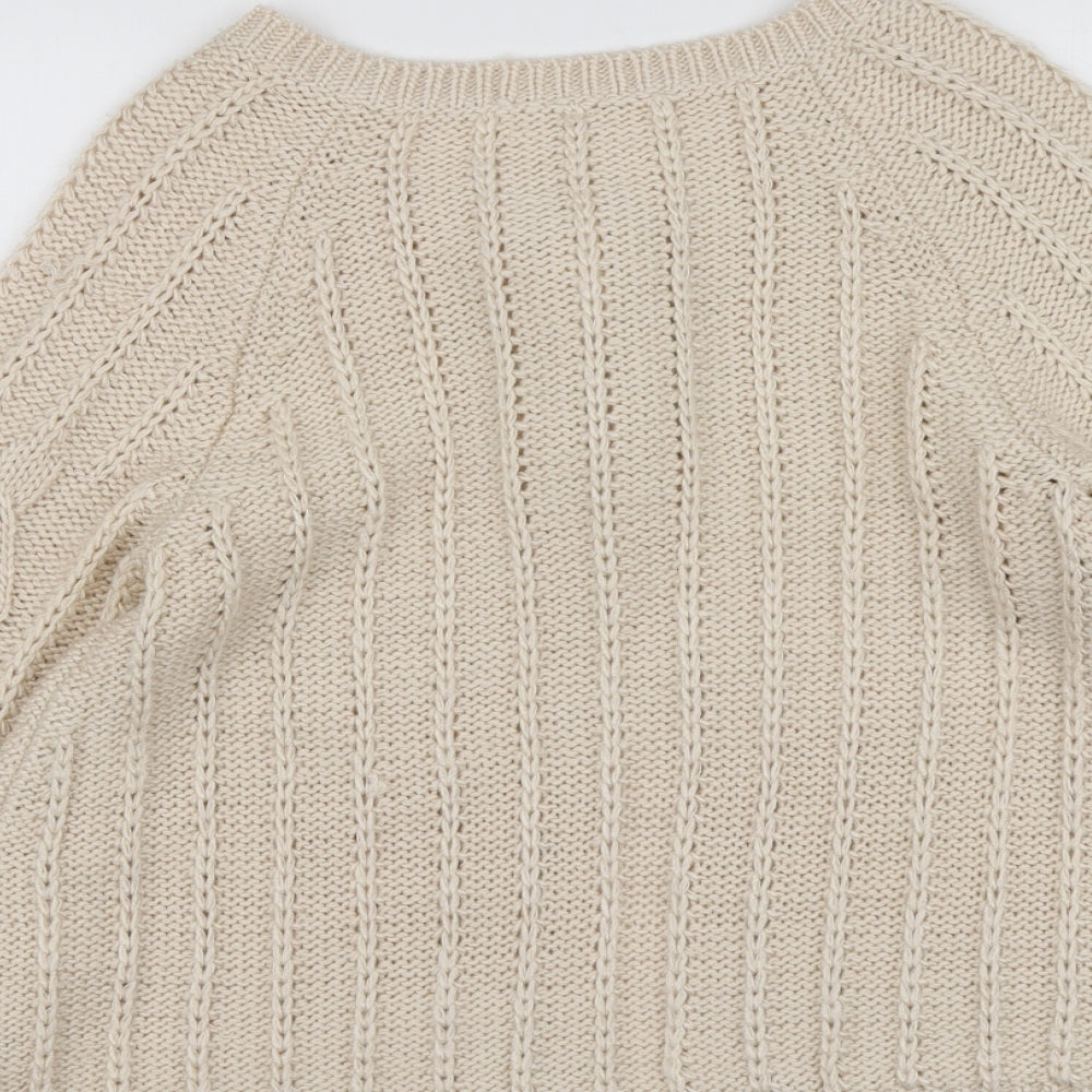 Evie Womens Beige Round Neck  Acrylic Cardigan Jumper Size 12