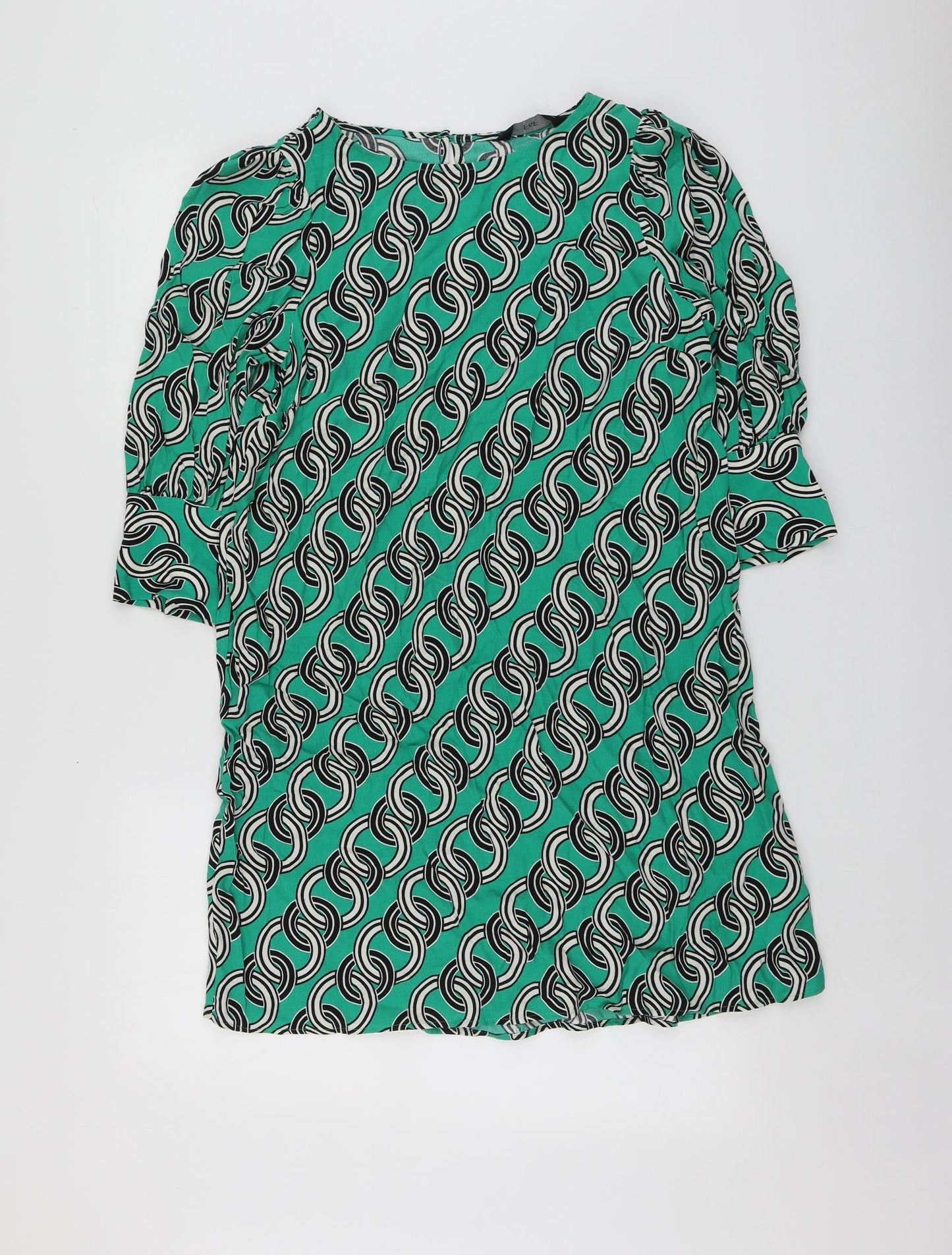 F&F Womens Green Geometric Viscose A-Line  Size 8  Round Neck