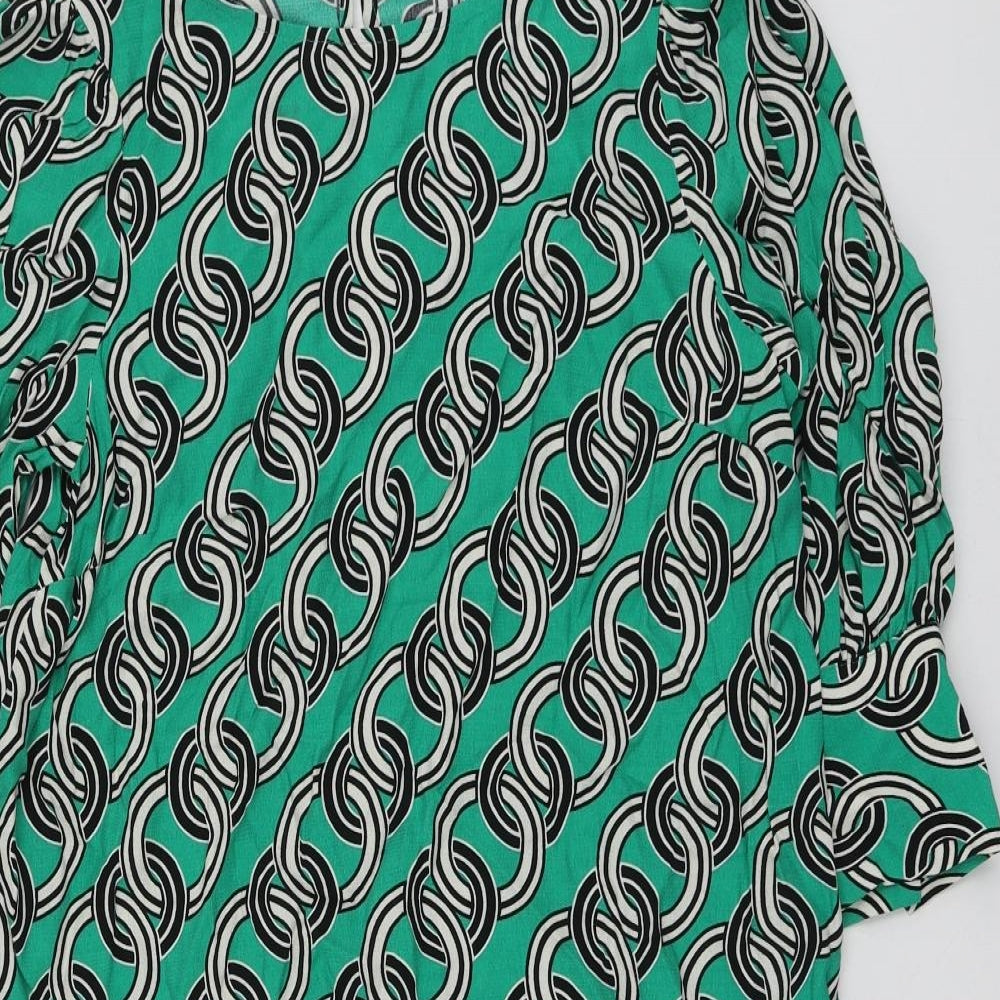 F&F Womens Green Geometric Viscose A-Line  Size 8  Round Neck