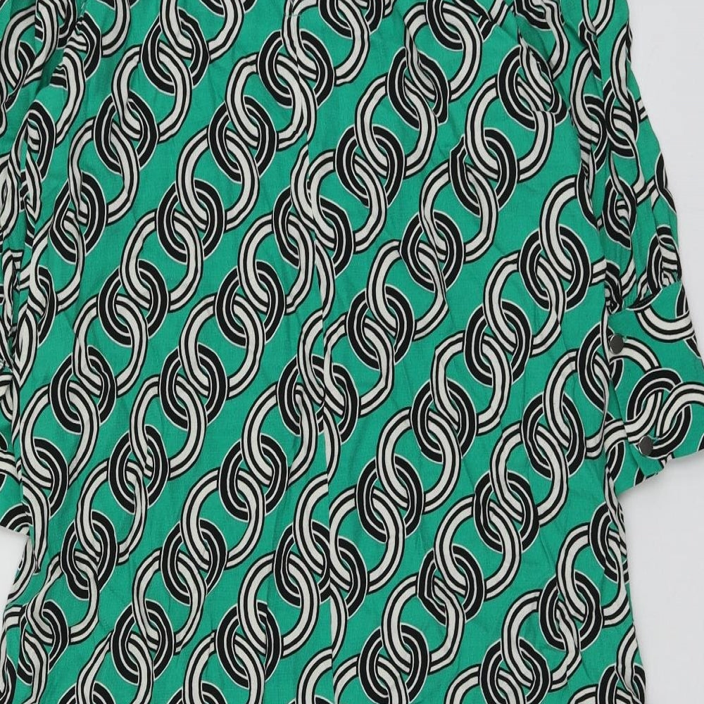 F&F Womens Green Geometric Viscose A-Line  Size 8  Round Neck