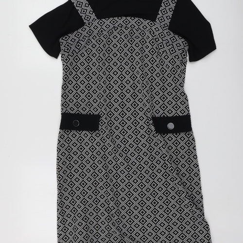 Dunnes Stores Womens Black Geometric Nylon A-Line  Size 12  Round Neck