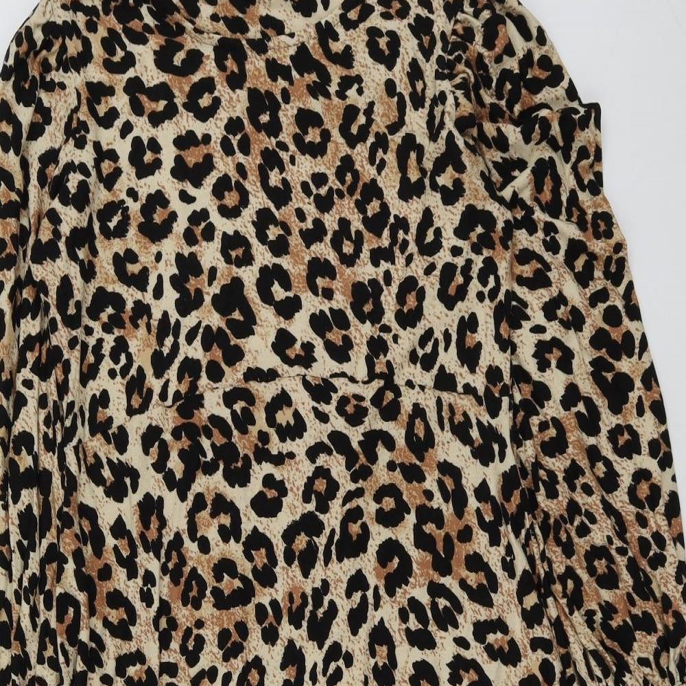 F&F Womens Beige Animal Print Viscose Skater Dress  Size 12  Round Neck