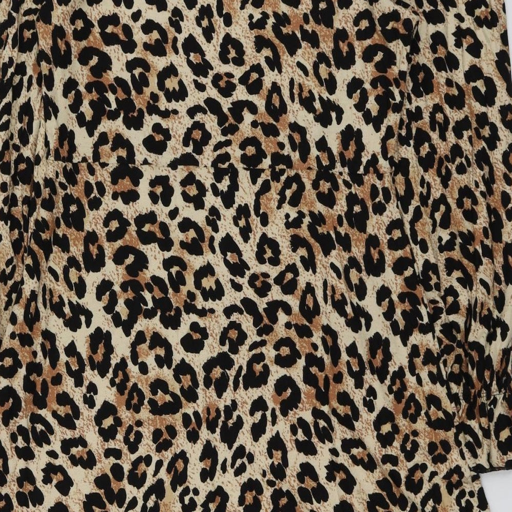F&F Womens Beige Animal Print Viscose Skater Dress  Size 12  Round Neck
