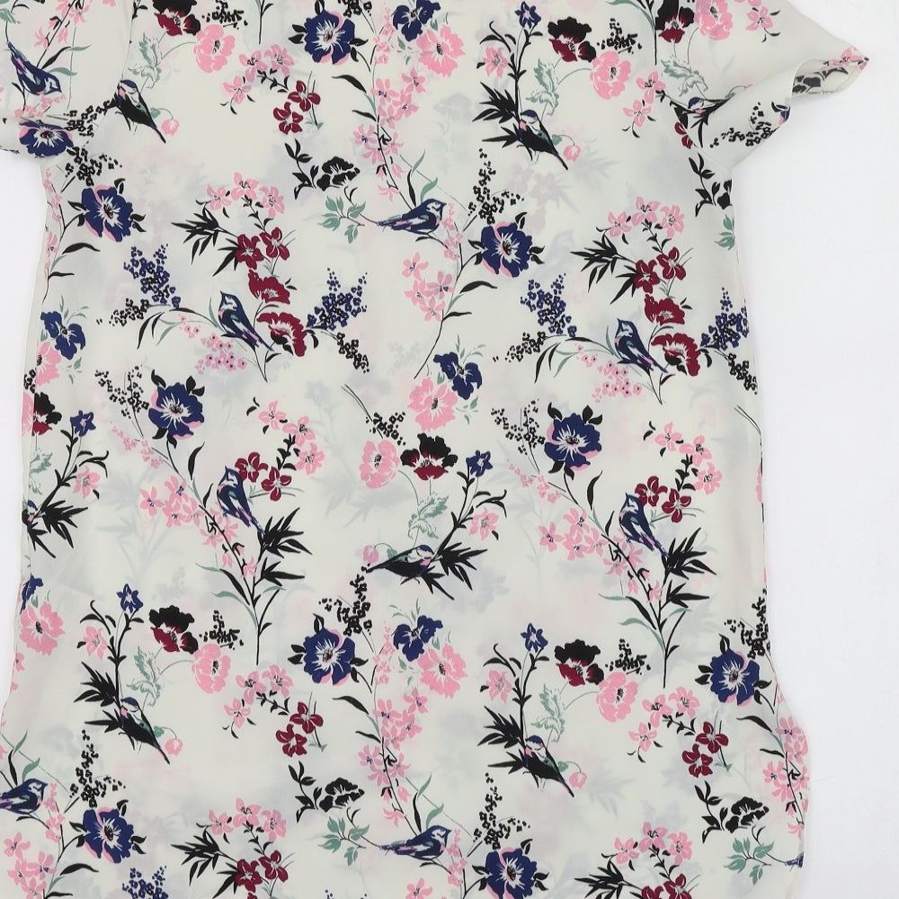 New Look Womens White Floral Polyester Basic T-Shirt Size 10 Round Neck