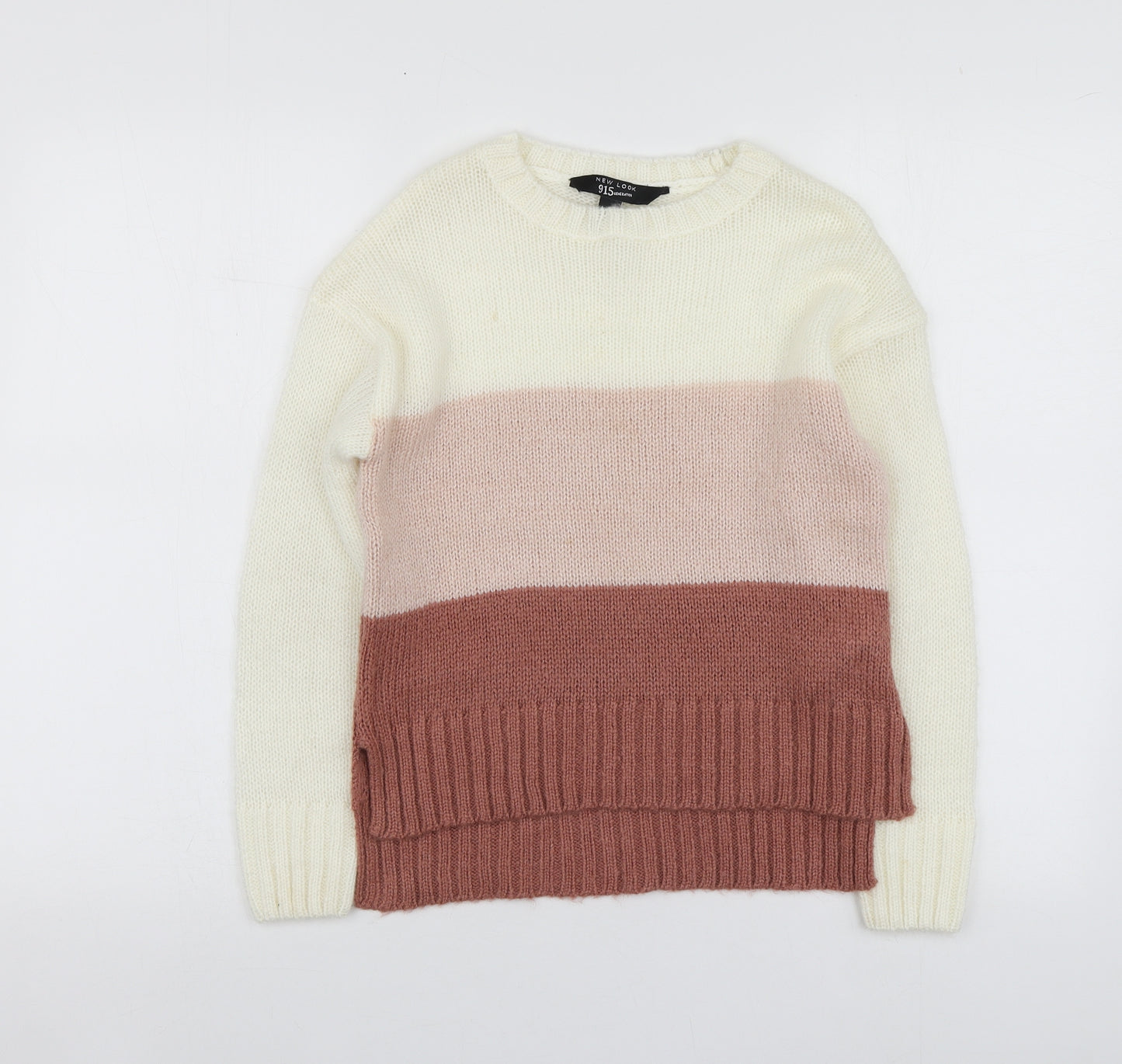 New Look Girls Multicoloured Round Neck Striped Acrylic Pullover Jumper Size 10-11 Years