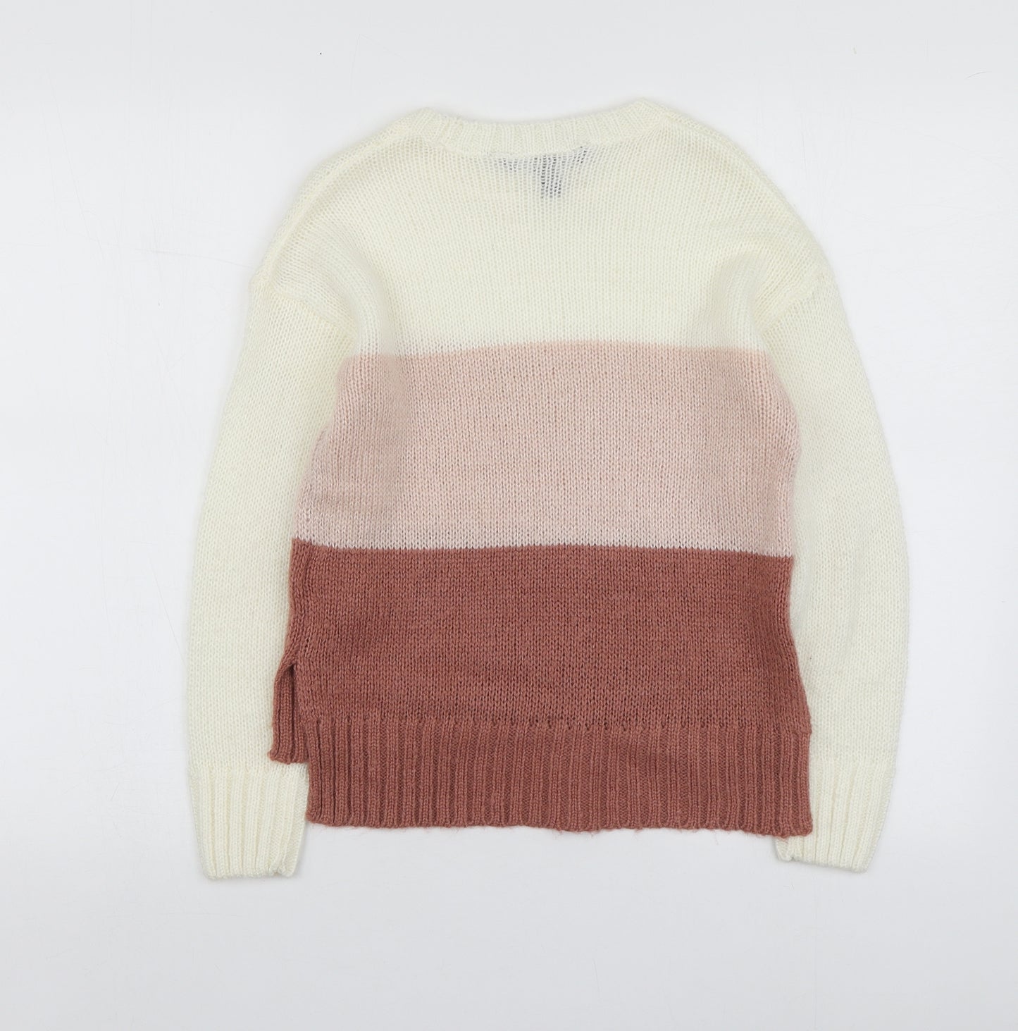 New Look Girls Multicoloured Round Neck Striped Acrylic Pullover Jumper Size 10-11 Years