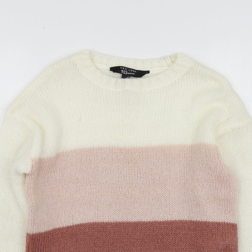 New Look Girls Multicoloured Round Neck Striped Acrylic Pullover Jumper Size 10-11 Years