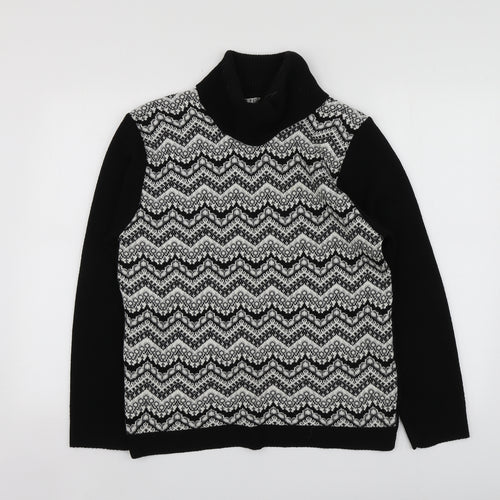 Lizzi Womens Black Roll Neck Geometric Acrylic Pullover Jumper Size M