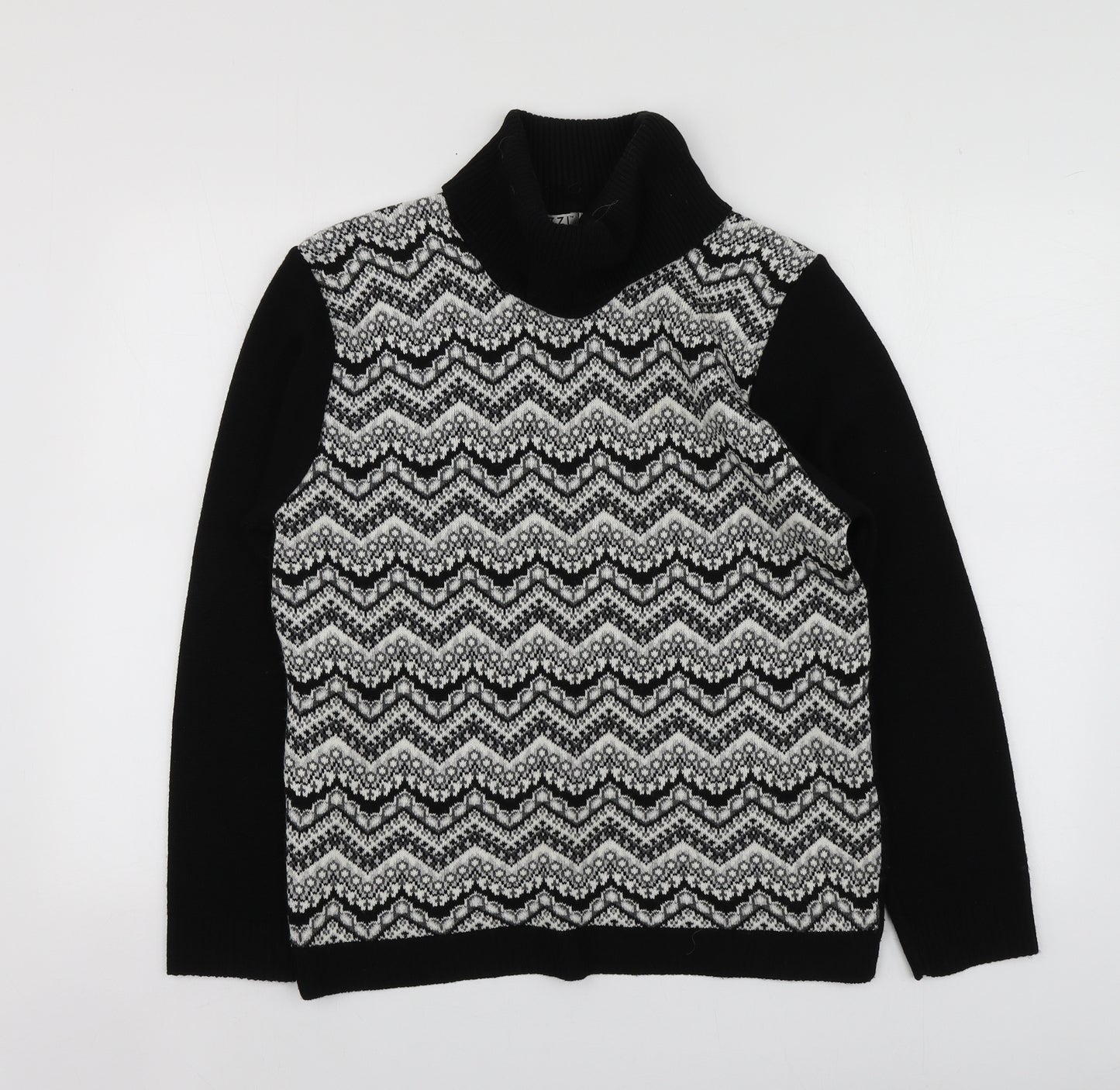 Lizzi Womens Black Roll Neck Geometric Acrylic Pullover Jumper Size M