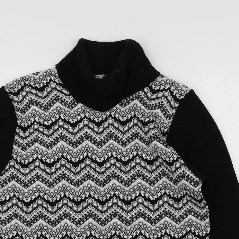 Lizzi Womens Black Roll Neck Geometric Acrylic Pullover Jumper Size M