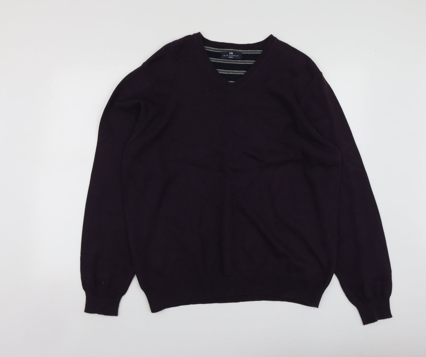 Blue Harbour Mens Purple V-Neck  Cotton Pullover Jumper Size XL