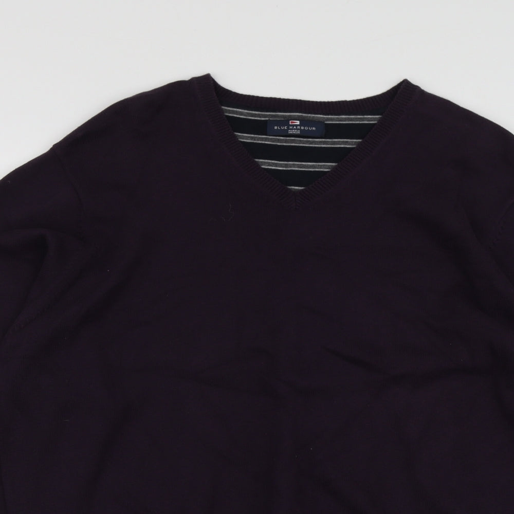 Blue Harbour Mens Purple V-Neck  Cotton Pullover Jumper Size XL
