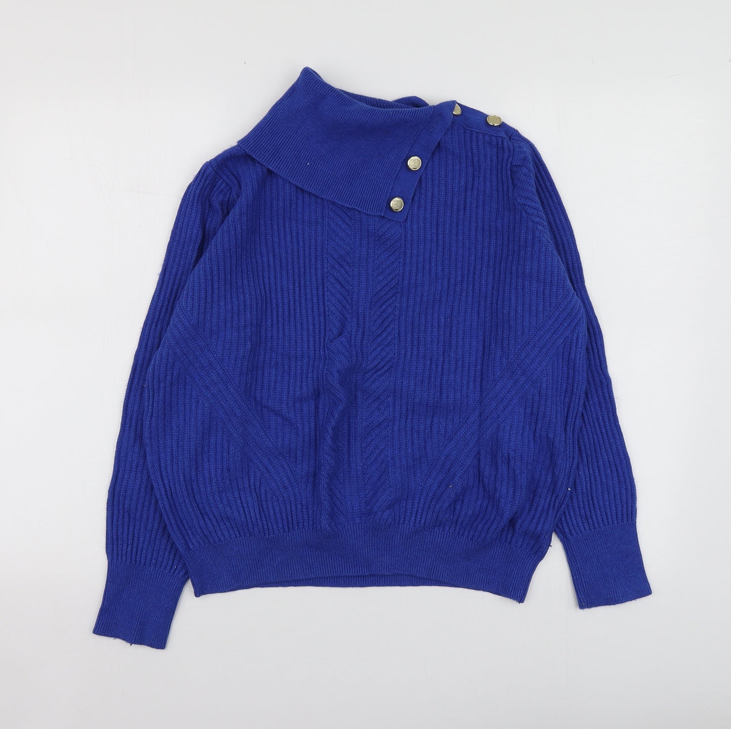 Per Una Womens Blue High Neck  Viscose Pullover Jumper Size 14