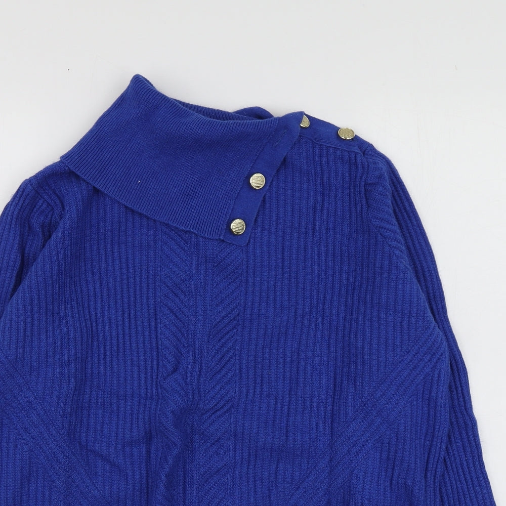 Per Una Womens Blue High Neck  Viscose Pullover Jumper Size 14