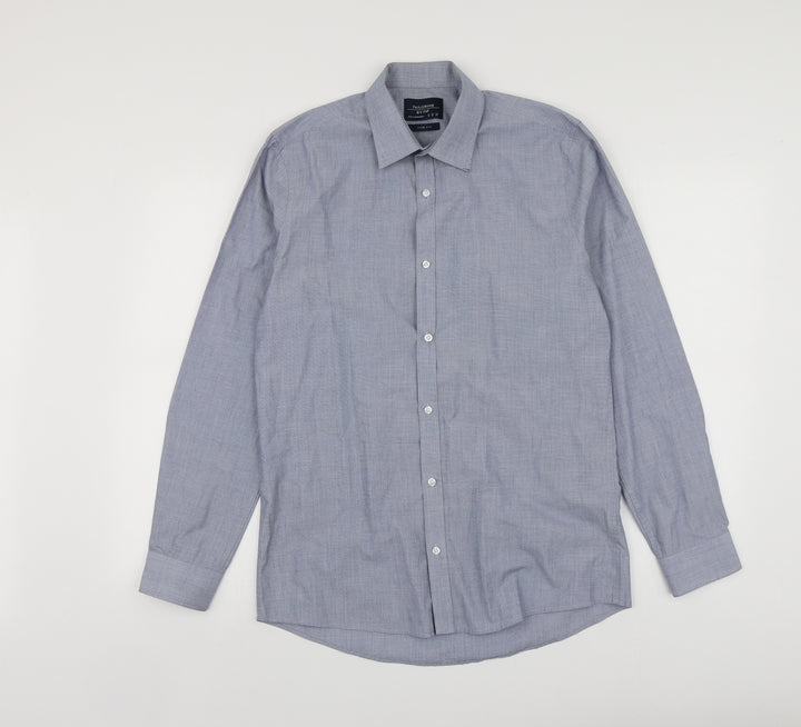 F&F Mens Blue Polyester Button-Up Size 15 Collared