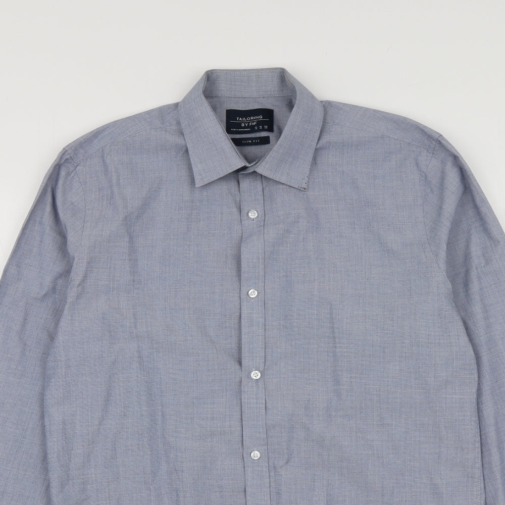 F&F Mens Blue  Polyester  Button-Up Size 15 Collared