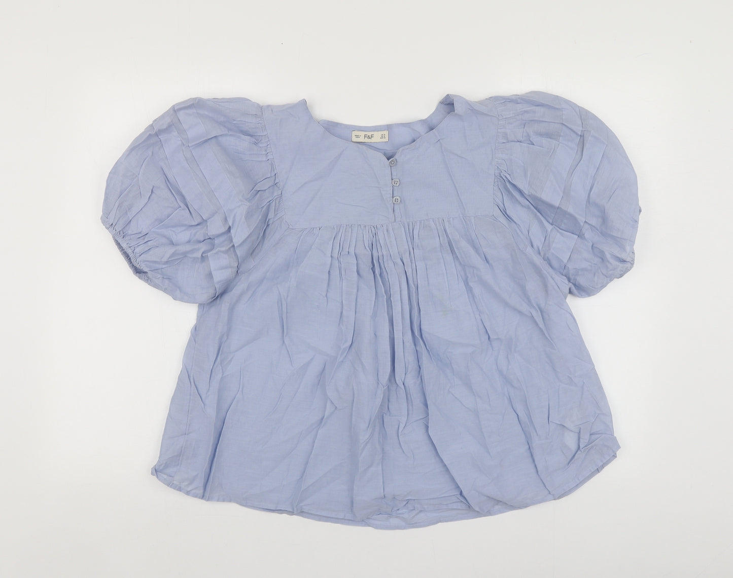 F&F Womens Blue  Cotton Basic Blouse Size 14 Round Neck