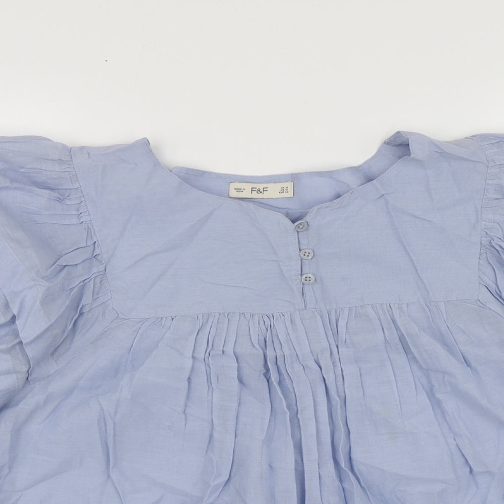 F&F Womens Blue  Cotton Basic Blouse Size 14 Round Neck