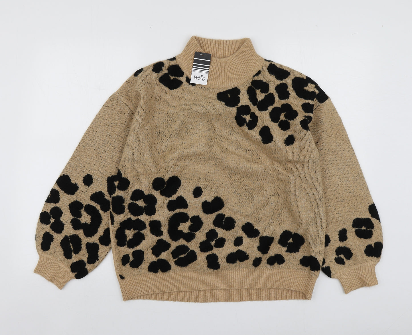 Wallis Womens Beige High Neck Animal Print Acrylic Pullover Jumper Size S