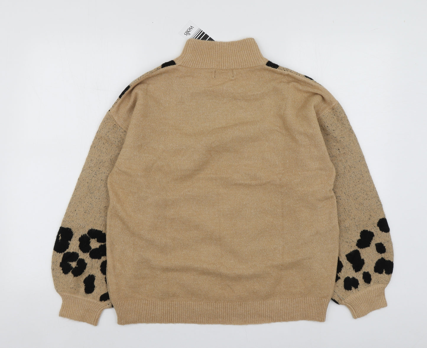 Wallis Womens Beige High Neck Animal Print Acrylic Pullover Jumper Size S